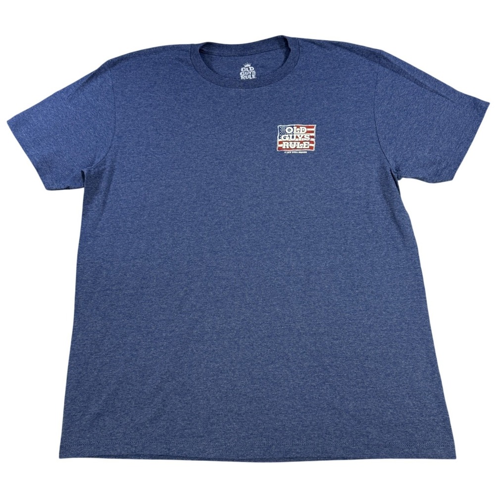 Old Guys Rule Mens L Blue Heather Graphic Tee Patriotic USA Flag Casual T Shirt